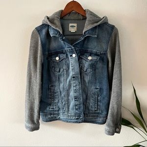 Old Navy | Jean Jacket w/ Knit Sleeves & Hood Blue/Gray Large